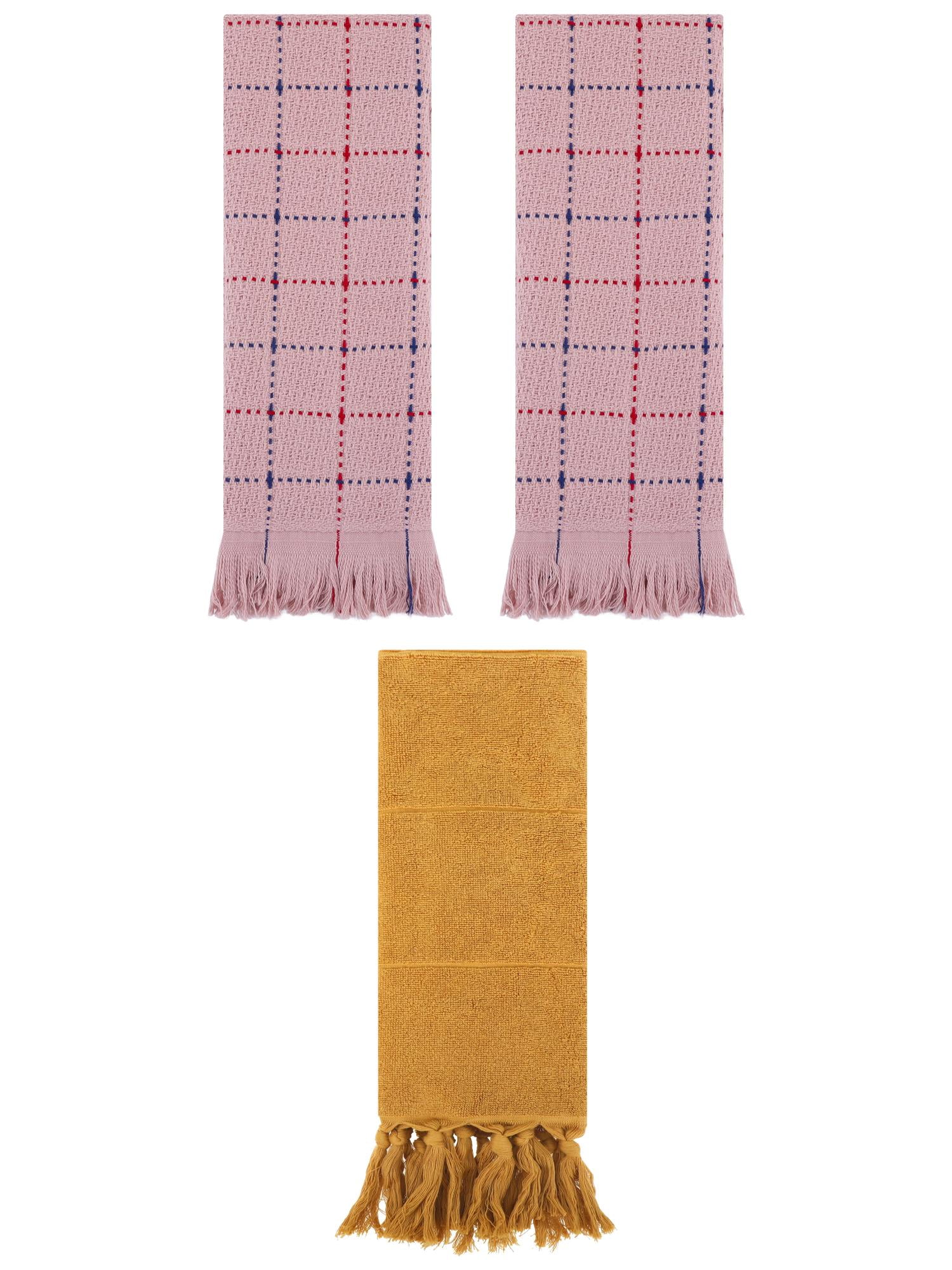 Unique Bargains 3 Pack Cotton Soft Turkish Bath Towel Yellow/Pink 14"x30"/13"x29"