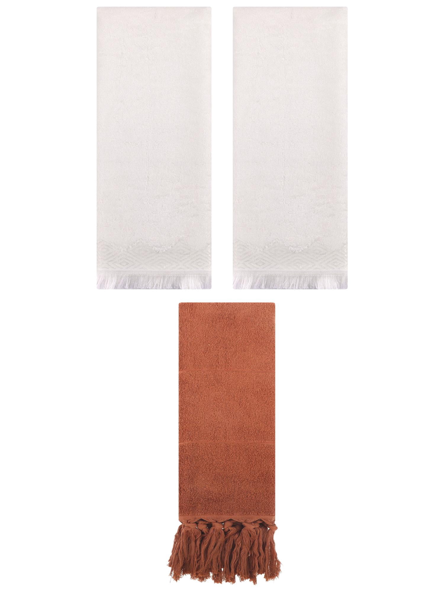 Unique Bargains 3 Pack Cotton Turkish Hand Towels Brown/Beige 14"x30"/13"x29"