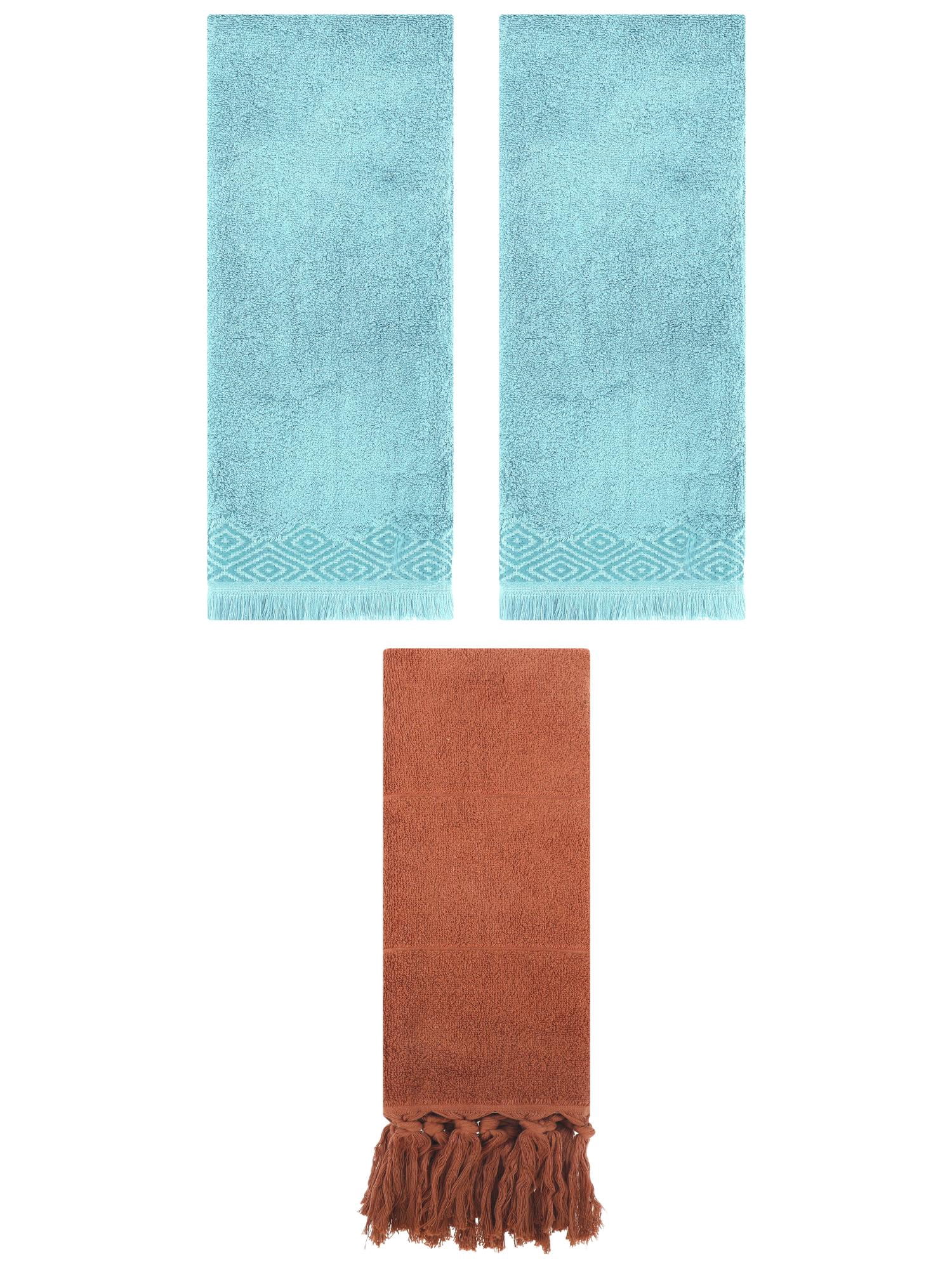 Unique Bargains 3 Pack Cotton Turkish Hand Towels Brown/Blue 14"x30"/13"x29"