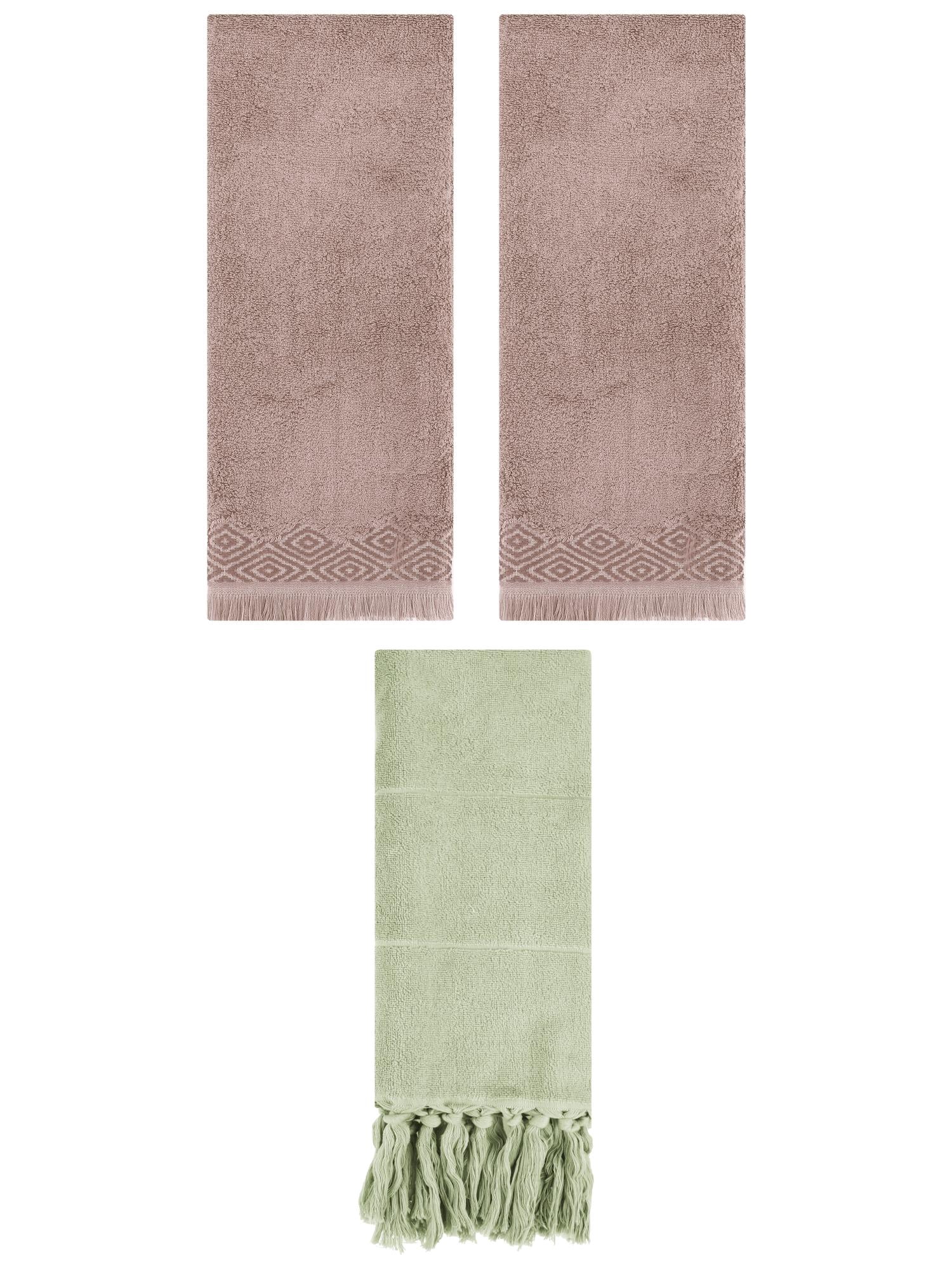 Unique Bargains 3 Pack Cotton Turkish Hand Towels Green/Brown 14"x30"/13"x29"