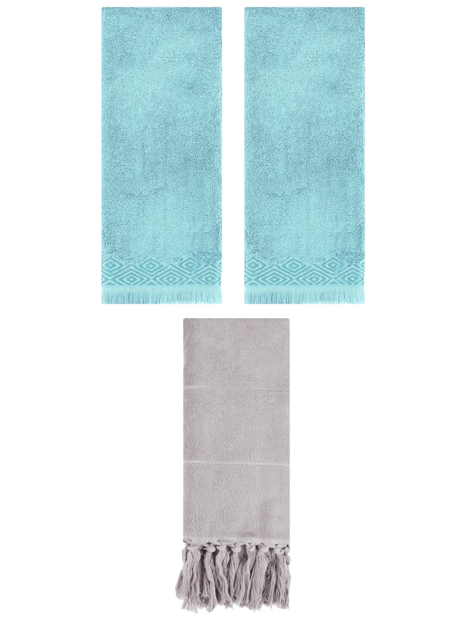 Unique Bargains 3 Pack Cotton Turkish Hand Towels Grey/Blue 14"x30"/13"x29"