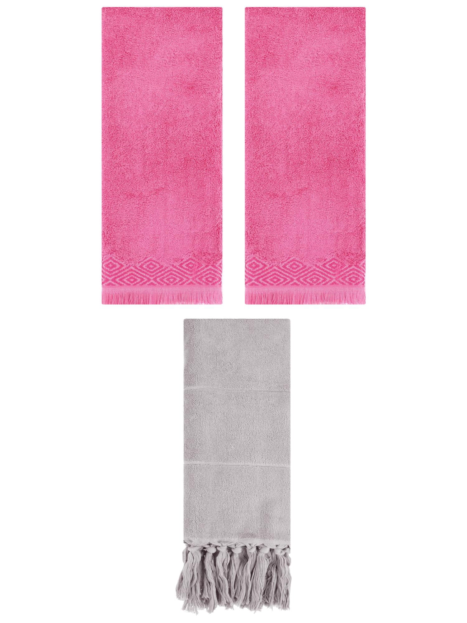 Unique Bargains 3 Pack Cotton Turkish Hand Towels Grey/Pink 14"x30"/13"x29"