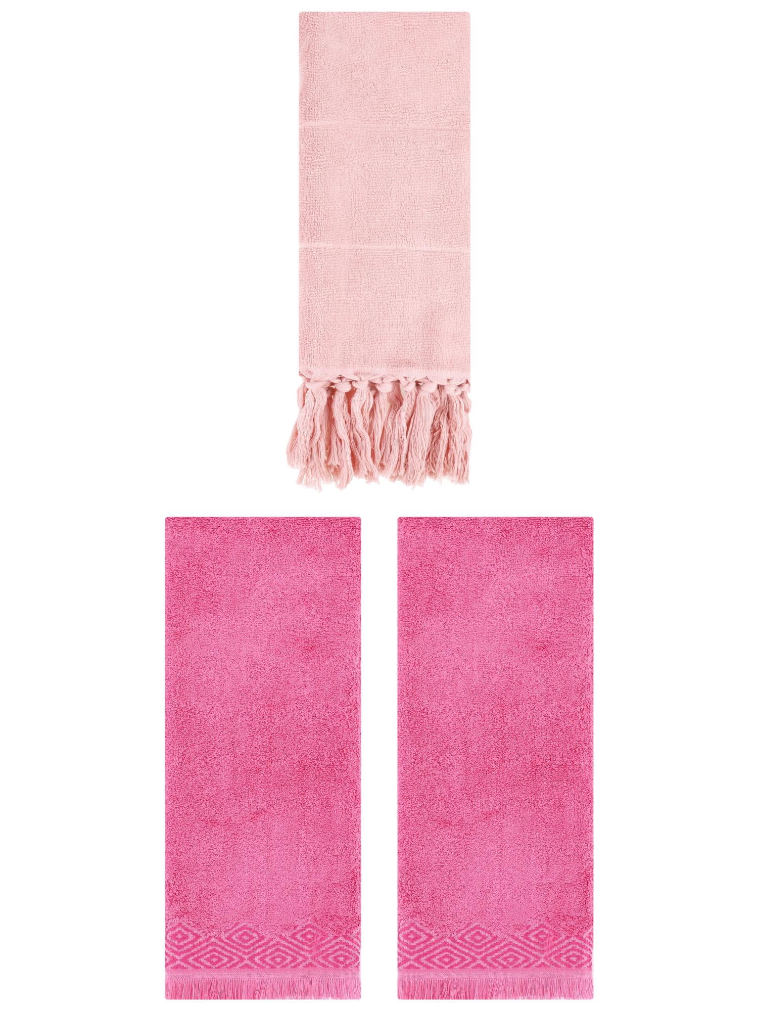 Unique Bargains 3 Pack Cotton Turkish Hand Towels Pink 14"x30"/13"x29"