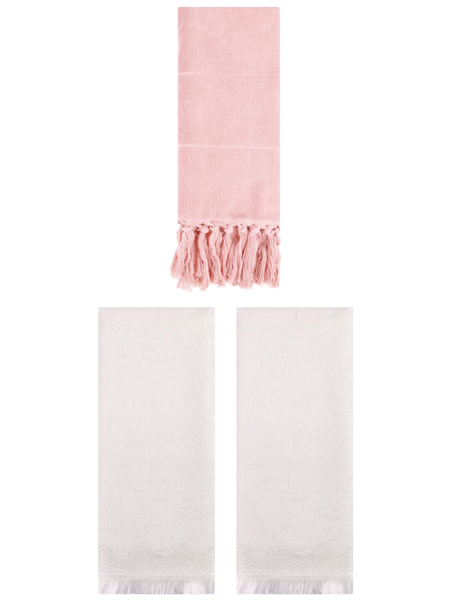 Unique Bargains 3 Pack Cotton Turkish Hand Towels Pink/Beige 14"x30"/13"x29"