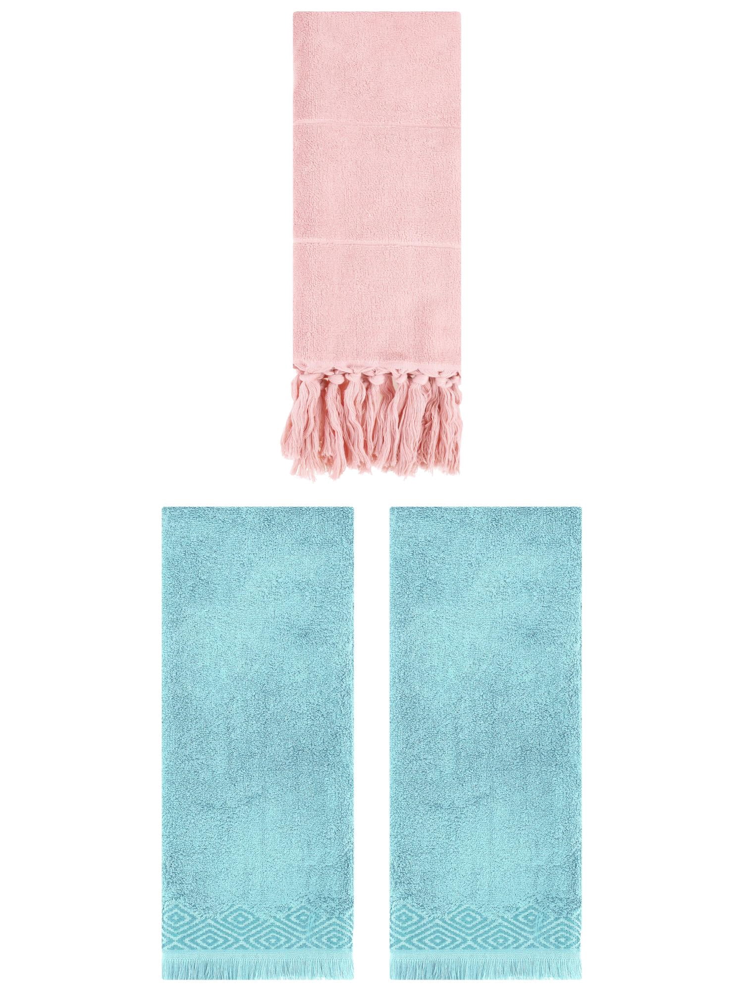 Unique Bargains 3 Pack Cotton Turkish Hand Towels Pink/Blue 14"x30"/13"x29"