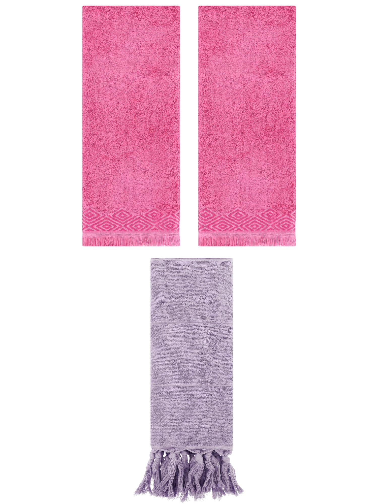 Unique Bargains 3 Pack Cotton Turkish Hand Towels Purple/Pink 14"x30"/13"x29"