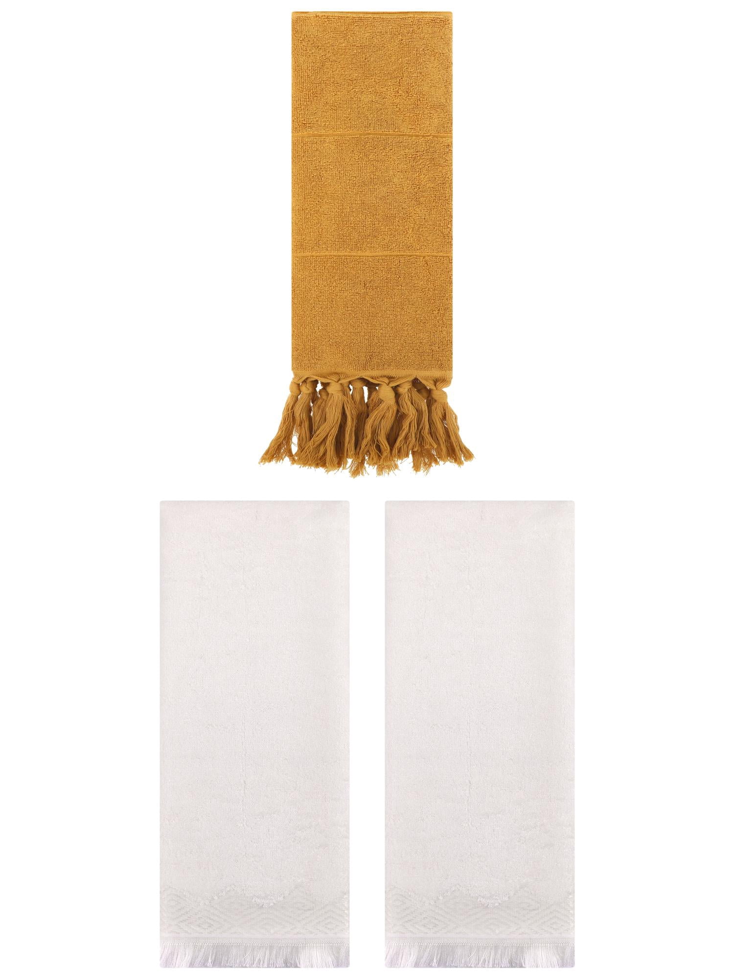 Unique Bargains 3 Pack Cotton Turkish Hand Towels Yellow/Beige 14"x30"/13"x29"