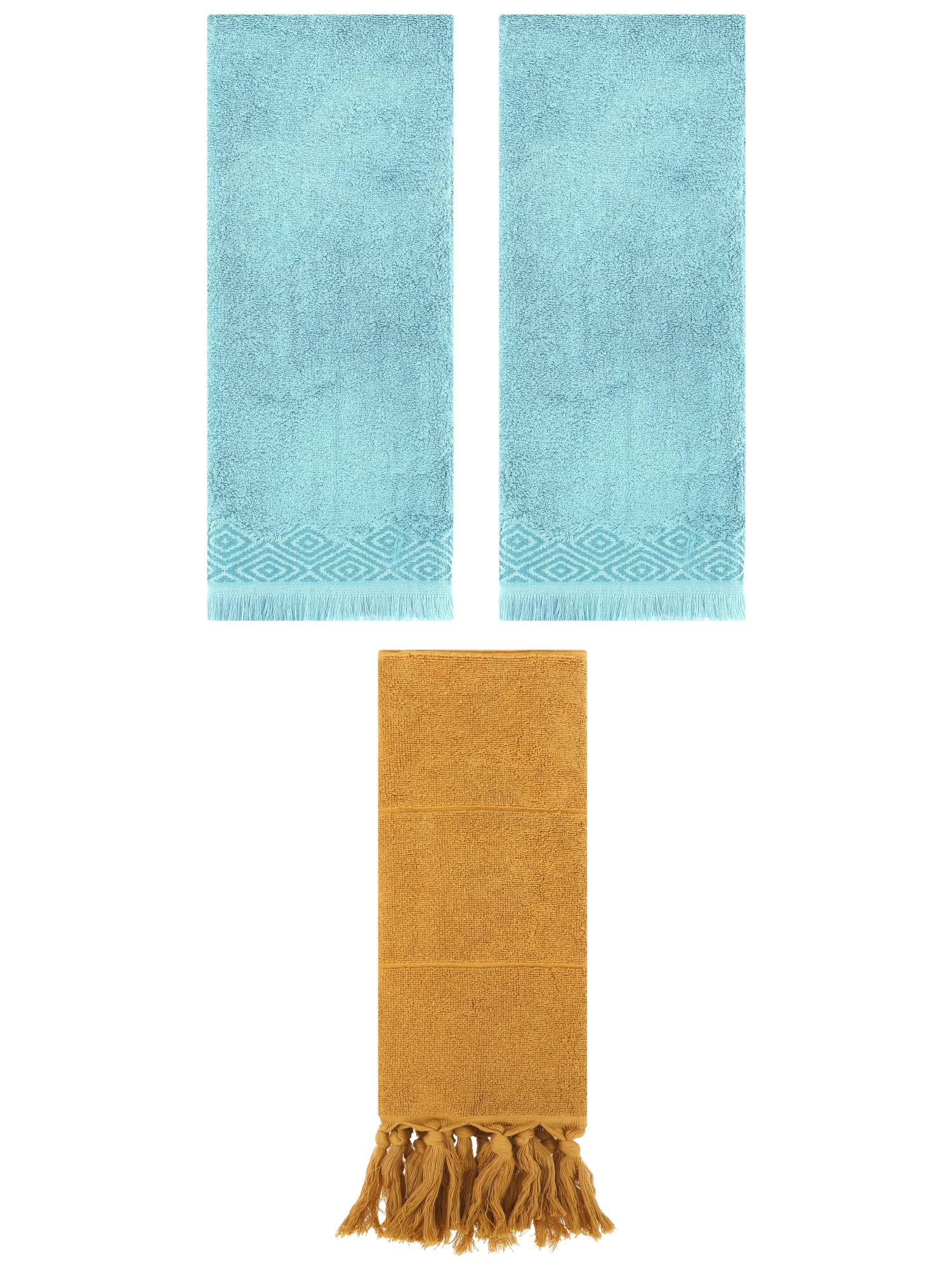 Unique Bargains 3 Pack Cotton Turkish Hand Towels Yellow/Blue 14"x30"/13"x29"