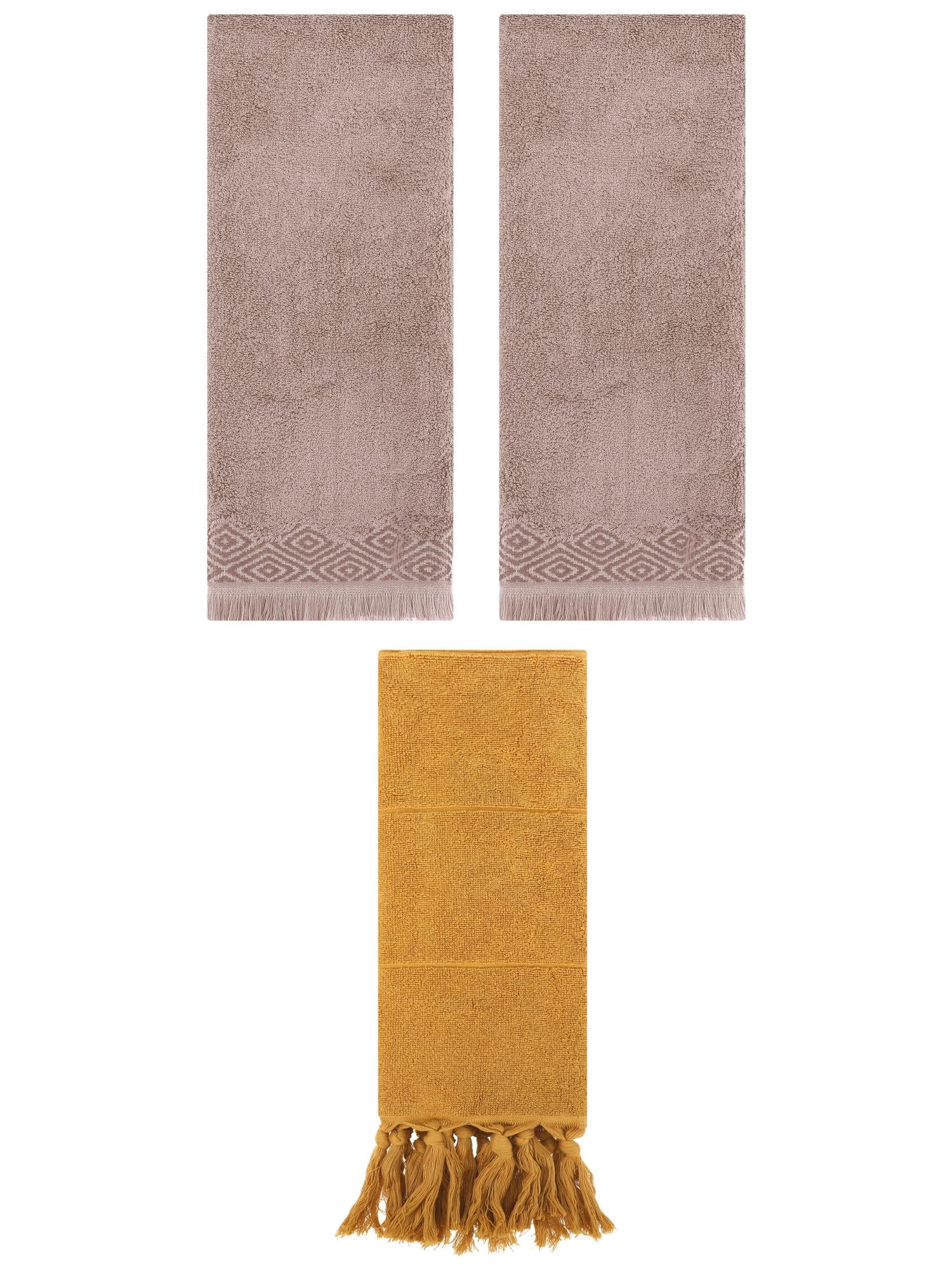 Unique Bargains 3 Pack Cotton Turkish Hand Towels Yellow/Brown 14"x30"/13"x29"