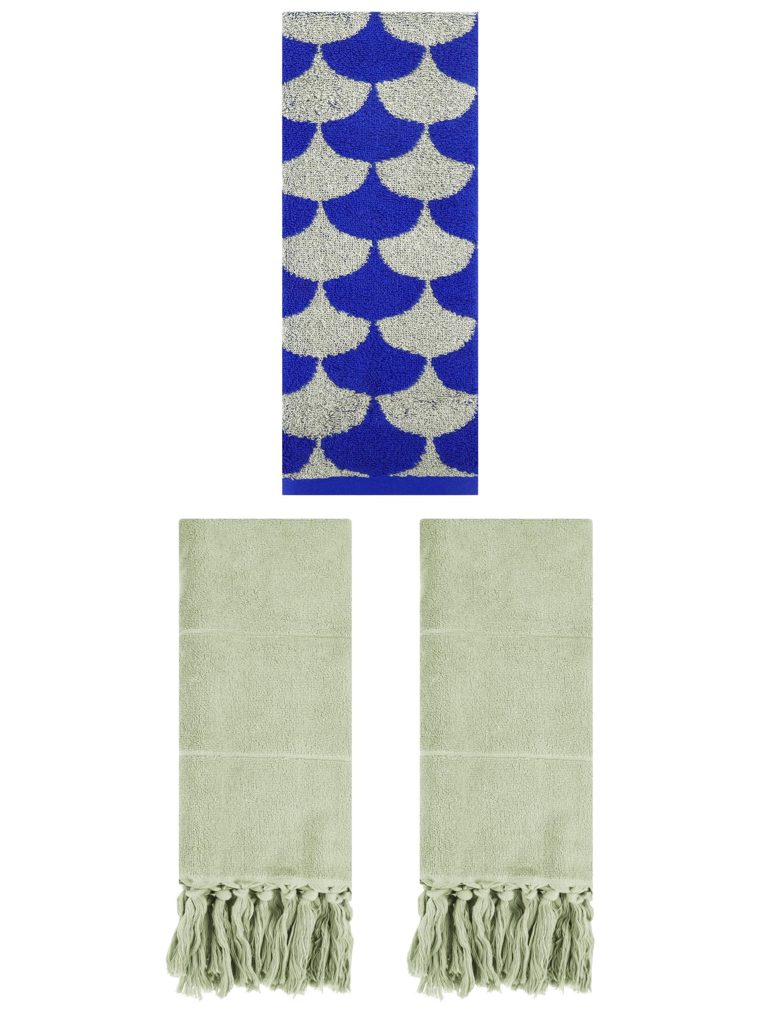 Unique Bargains 3 Pack Geometric Solid Hand Towel Set Green/Blue 14"x30"/13"x29"