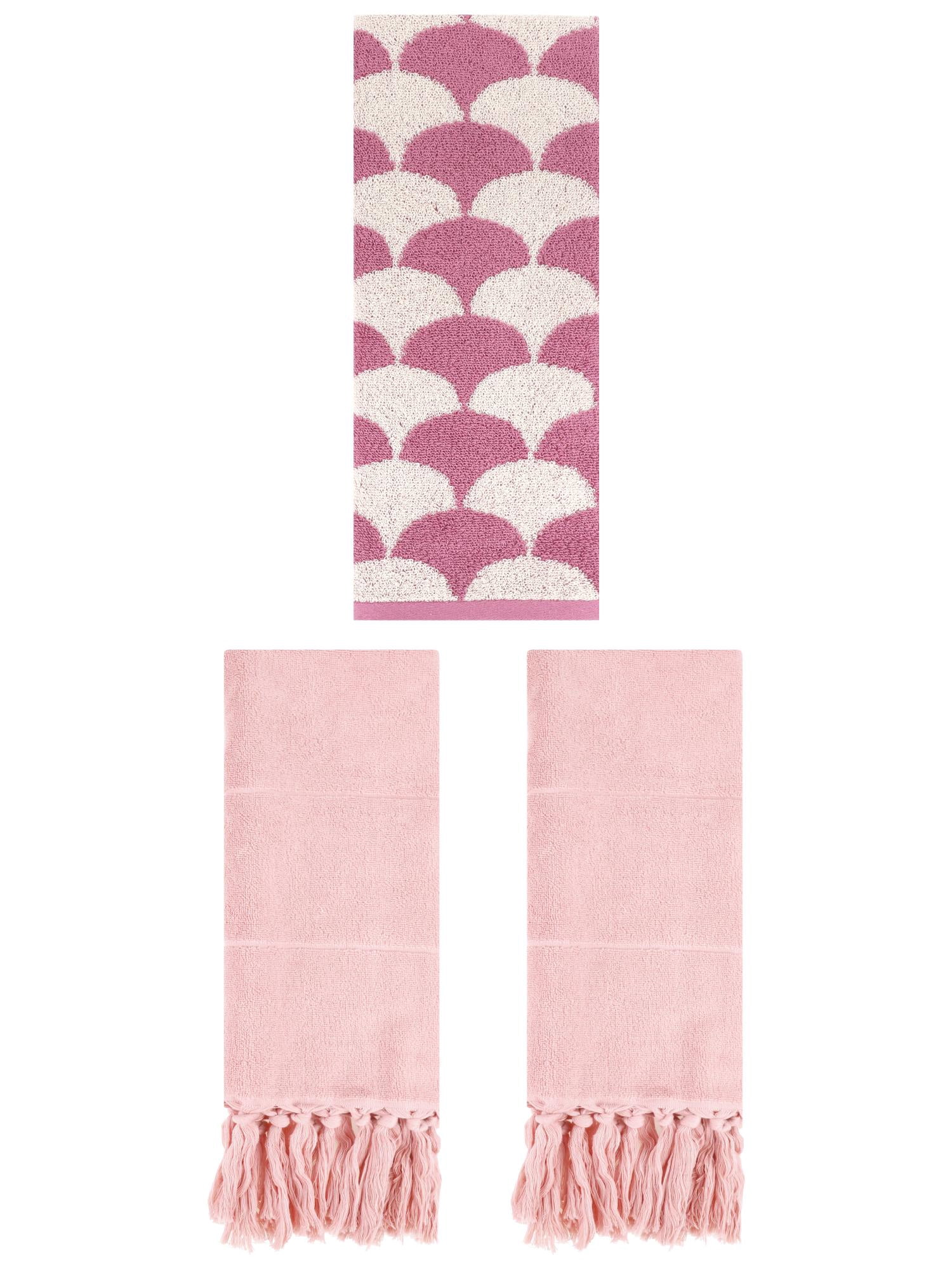 Unique Bargains 3 Pack Geometric Solid Hand Towel Set Pink 14"x30"/13"x29"