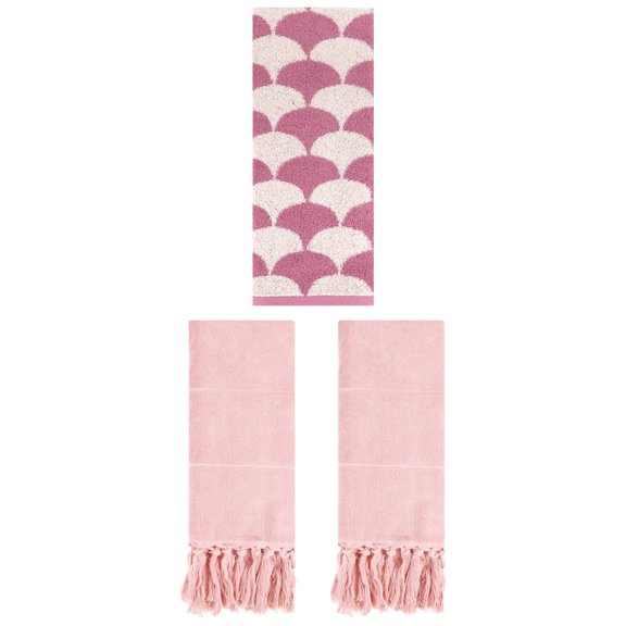 Unique Bargains 3 Pack Geometric Solid Hand Towel Set Pink 14"x30"/13"x29"