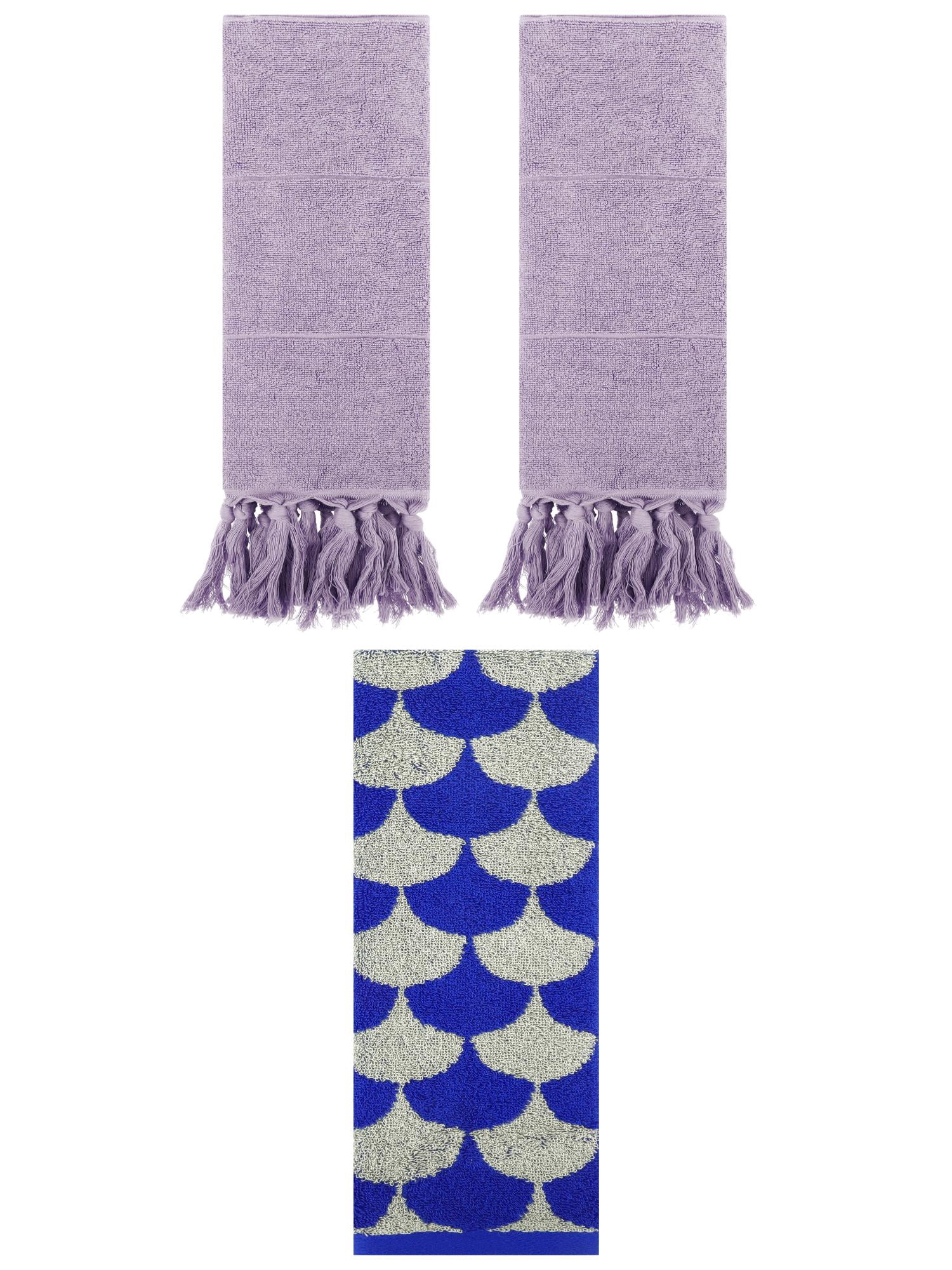 Unique Bargains 3 Pack Geometric Solid Hand Towel Set Purple/Blue 14"x30"/13"x29"
