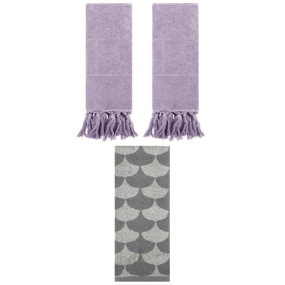 Unique Bargains 3 Pack Geometric Solid Hand Towel Set Purple/Grey 14"x30"/13"x29"
