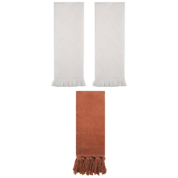 Unique Bargains 3 Pack Soft Boho Turkish Hand Towels Brown/Beige 14"x30"/13"x29"