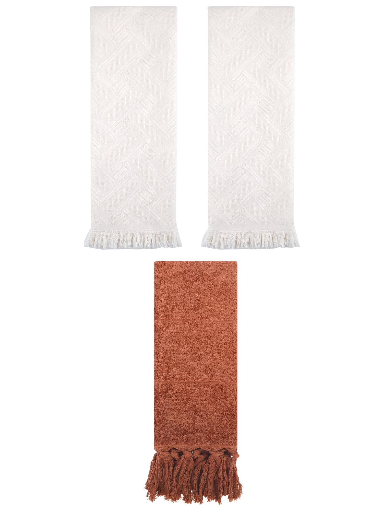 Unique Bargains 3 Pack Soft Boho Turkish Hand Towels Brown/White 14"x30"/13"x29"