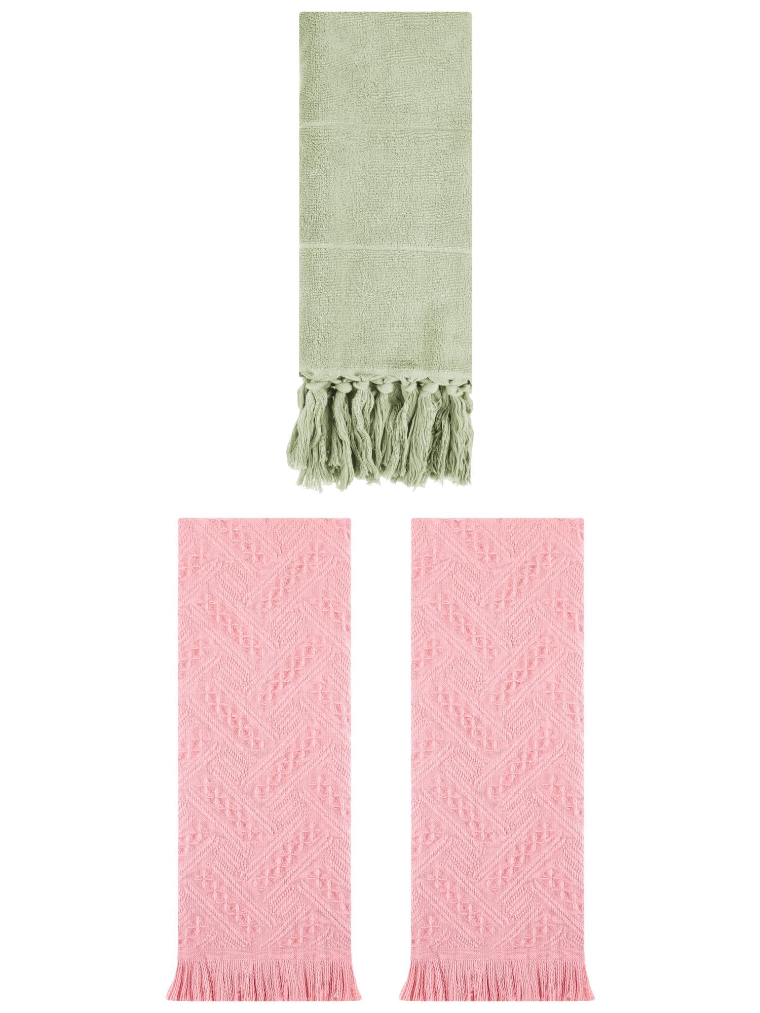 Unique Bargains 3 Pack Soft Boho Turkish Hand Towels Green/Pink 14"x30"/13"x29"
