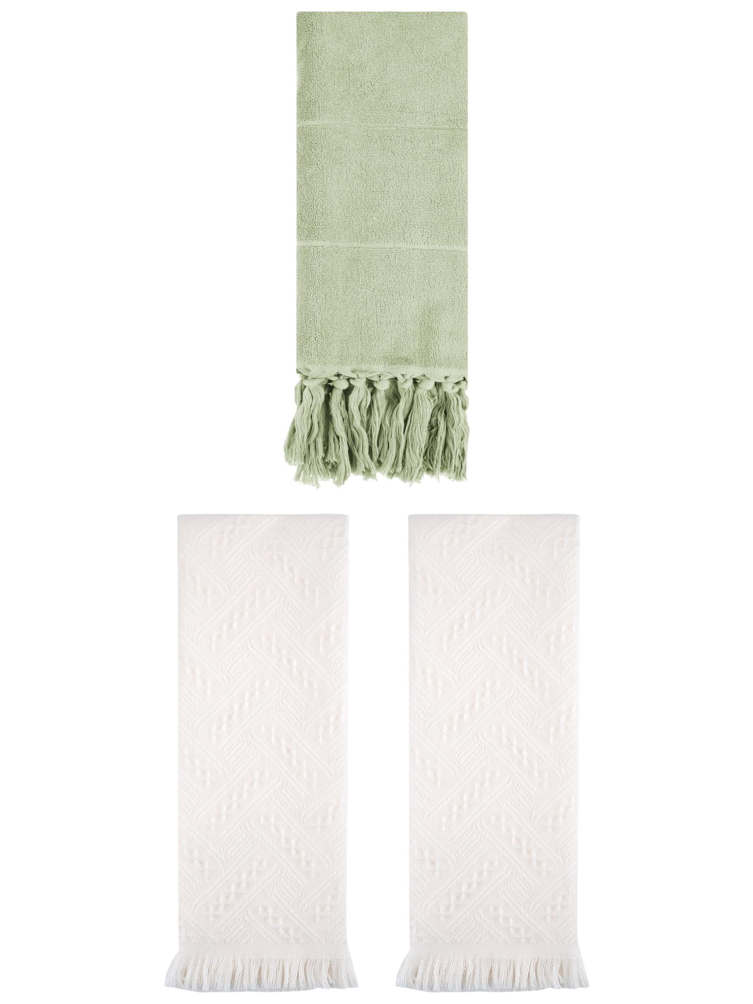 Unique Bargains 3 Pack Soft Boho Turkish Hand Towels Green/White 14"x30"/13"x29"