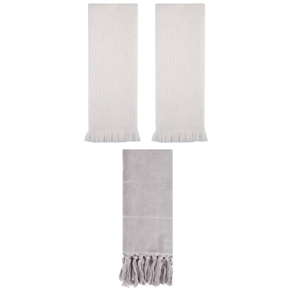 Unique Bargains 3 Pack Soft Boho Turkish Hand Towels Grey/Beige 14"x30"/13"x29"