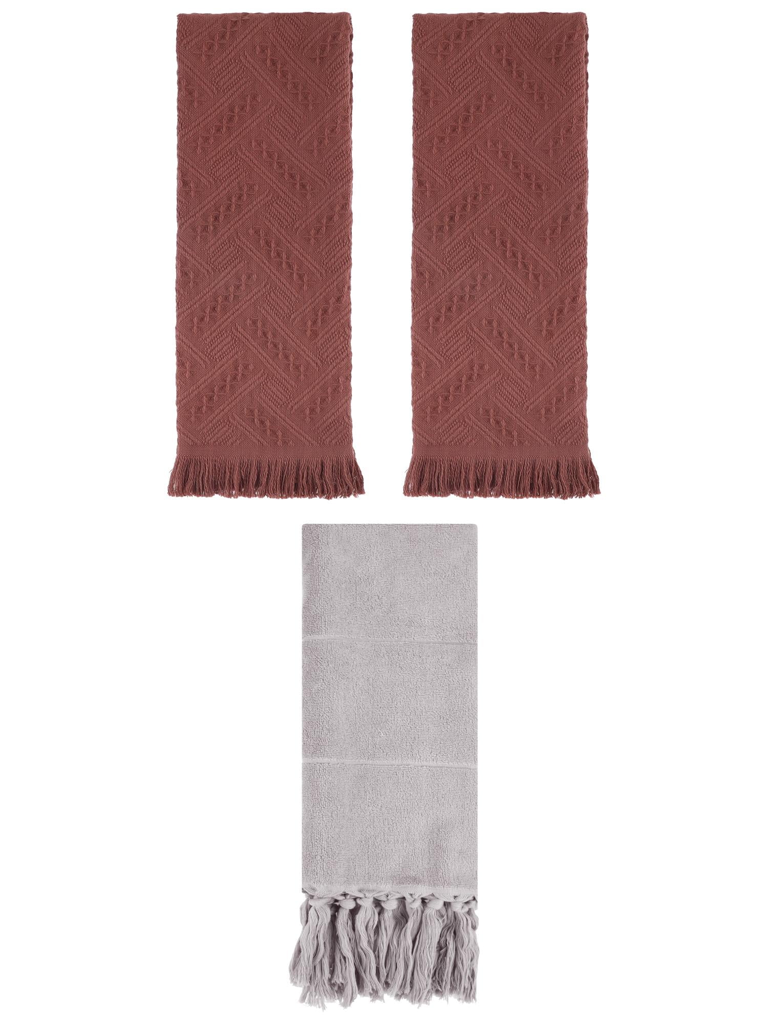 Unique Bargains 3 Pack Soft Boho Turkish Hand Towels Grey/Brown 14"x30"/13"x29"