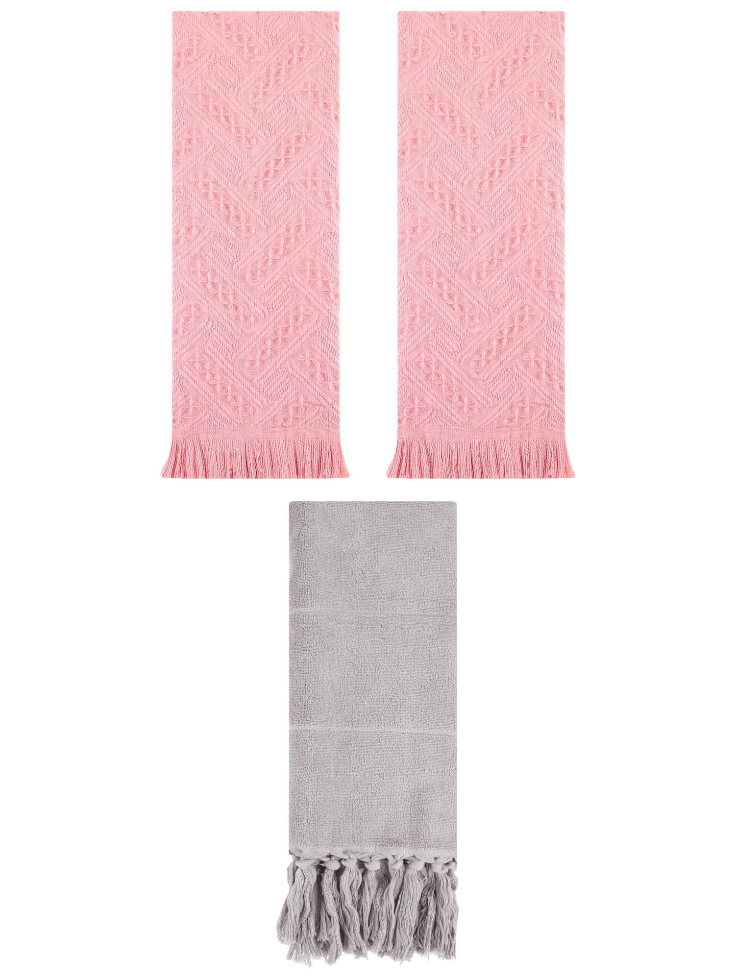 Unique Bargains 3 Pack Soft Boho Turkish Hand Towels Grey/Pink 14"x30"/13"x29"
