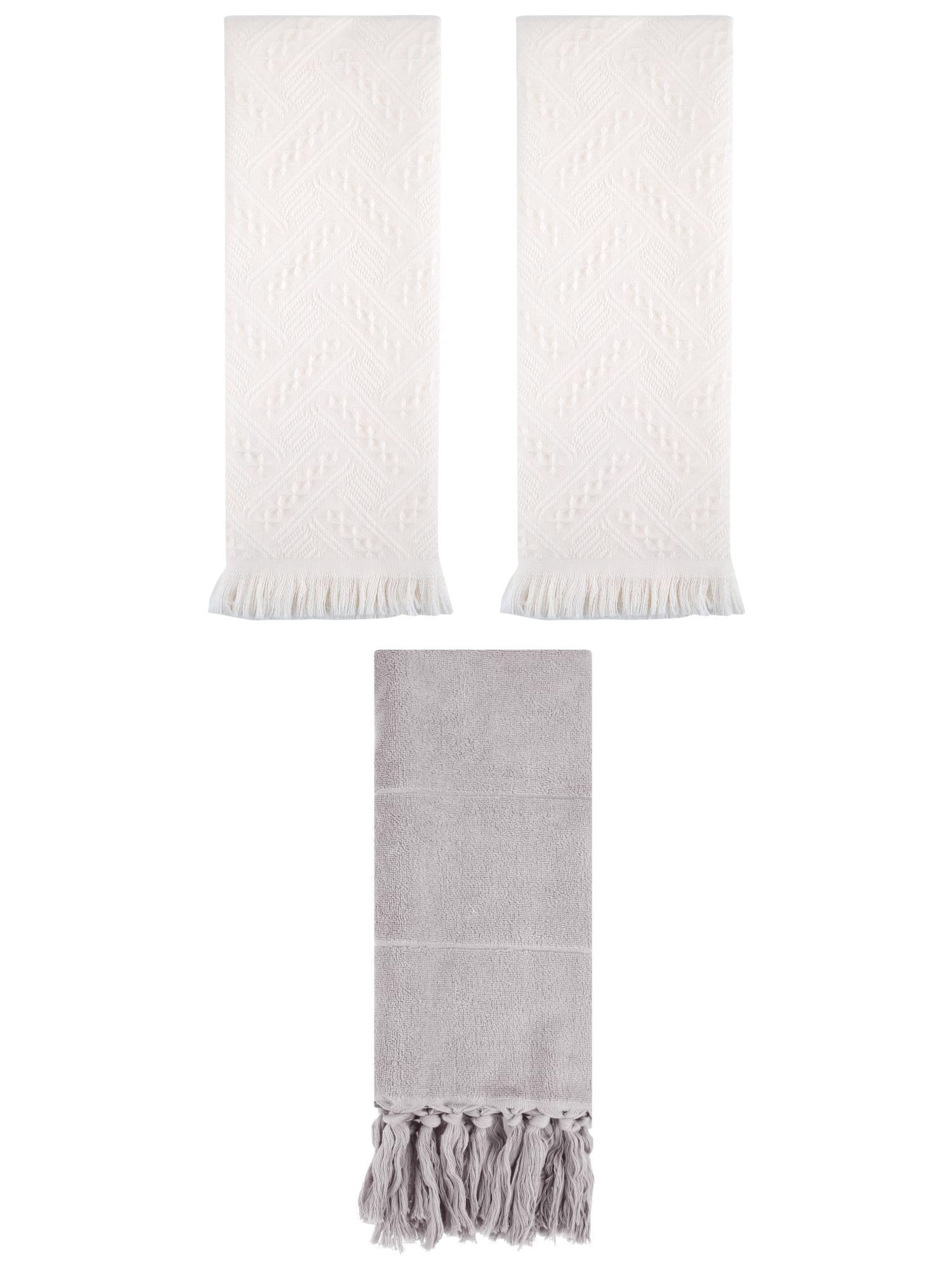 Unique Bargains 3 Pack Soft Boho Turkish Hand Towels Grey/White 14"x30"/13"x29"