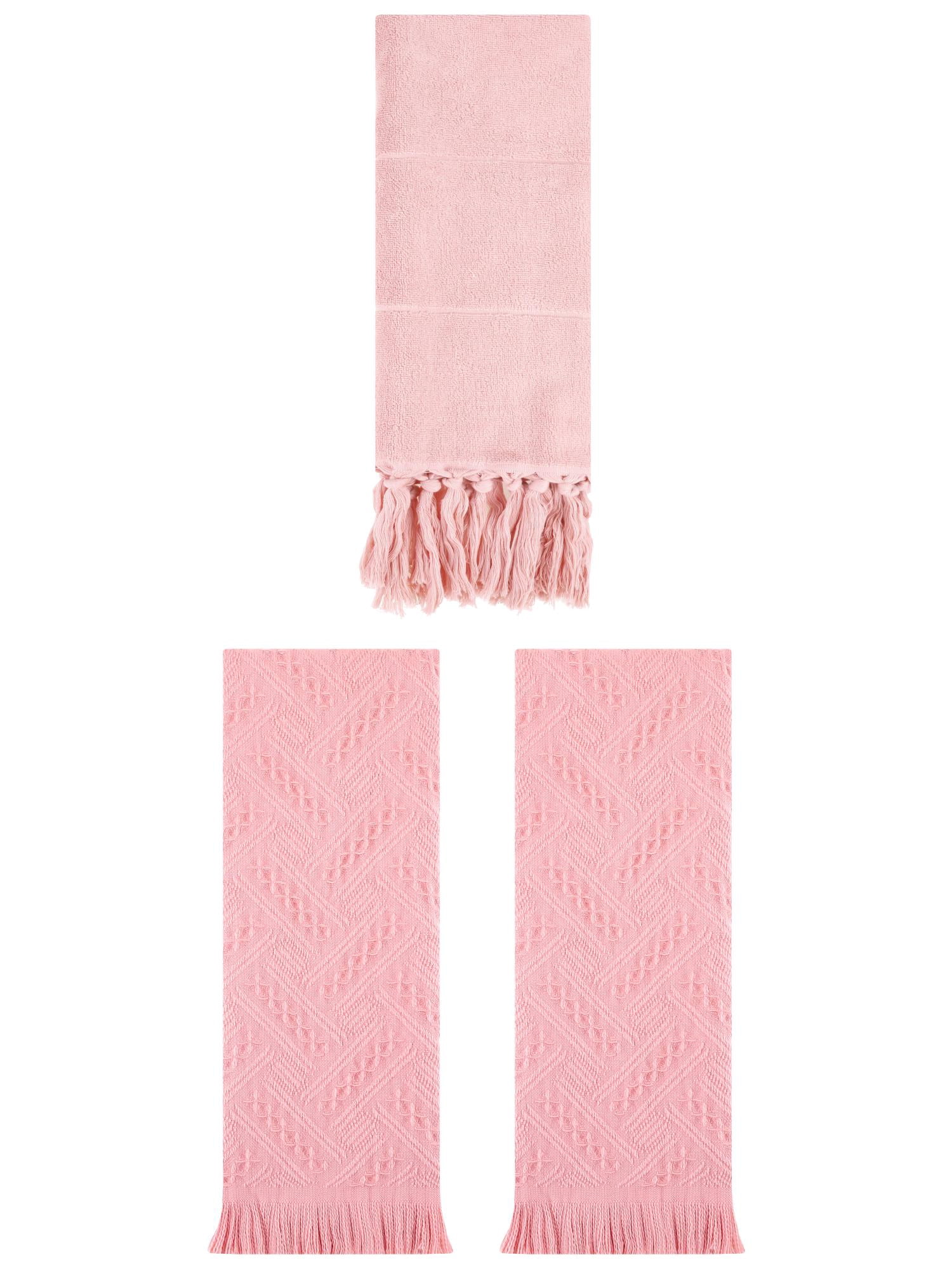 Unique Bargains 3 Pack Soft Boho Turkish Hand Towels Pink 14"x30"/13"x29"