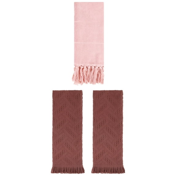 Unique Bargains 3 Pack Soft Boho Turkish Hand Towels Pink/Brown 14"x30"/13"x29"