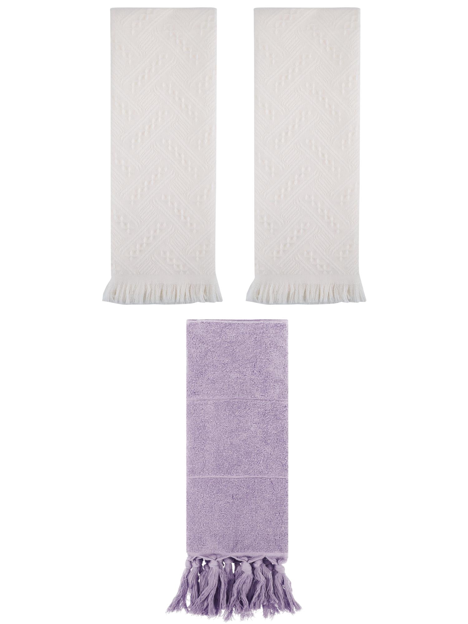 Unique Bargains 3 Pack Soft Boho Turkish Hand Towels Purple/Beige 14"x30"/13"x29"