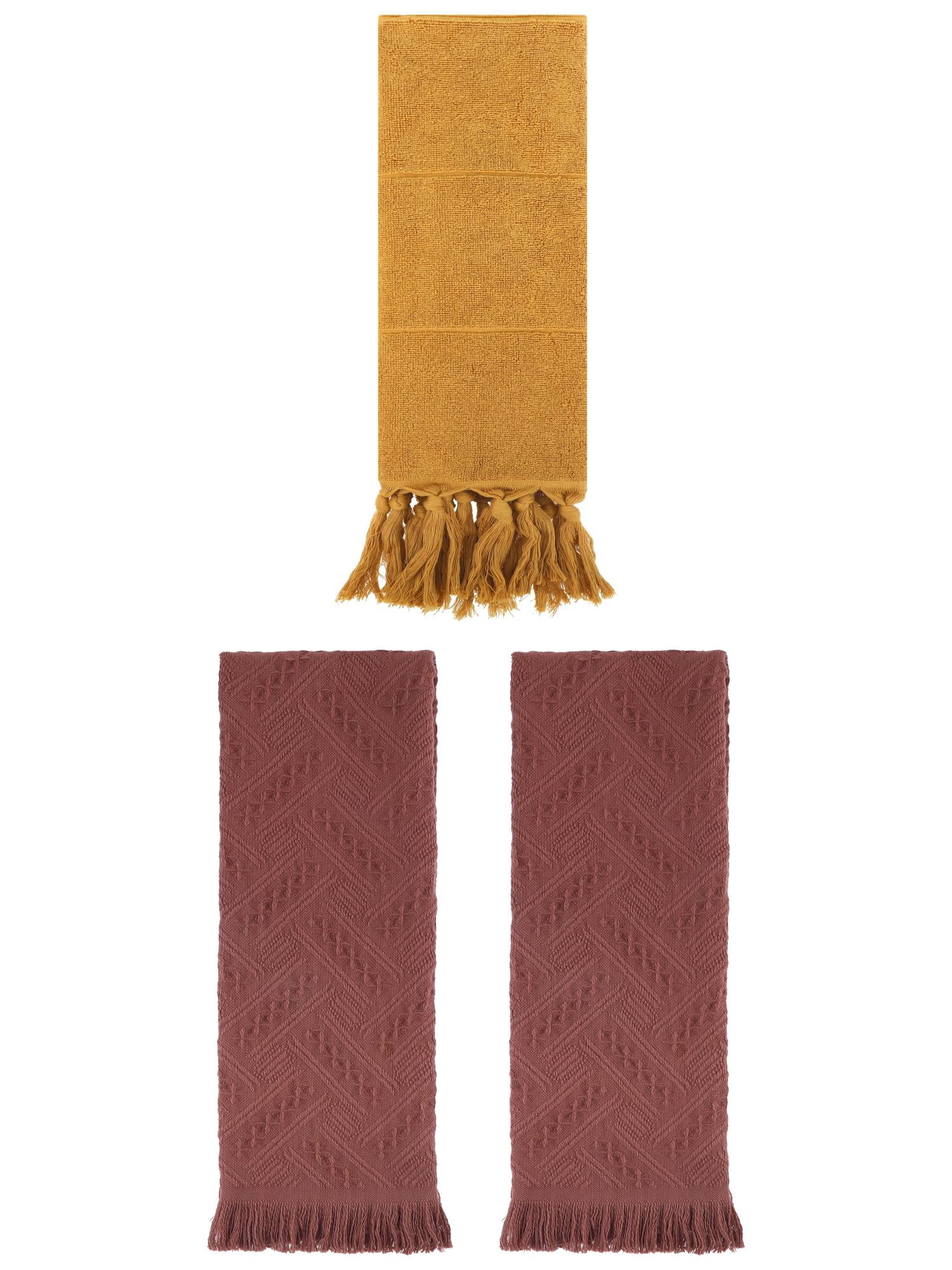 Unique Bargains 3 Pack Soft Boho Turkish Hand Towels Yellow/Brown 14"x30"/13"x29"