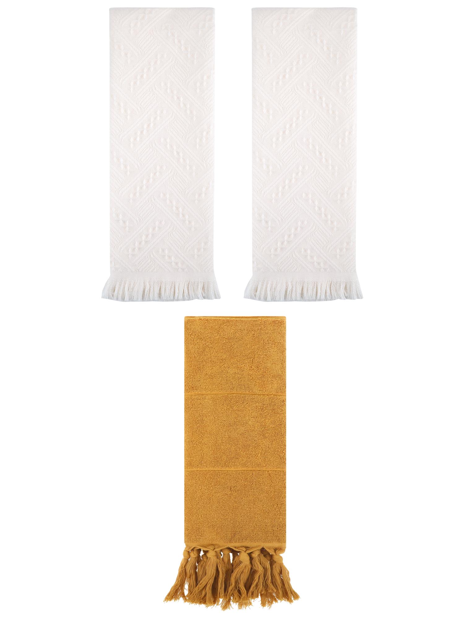 Unique Bargains 3 Pack Soft Boho Turkish Hand Towels Yellow/White 14"x30"/13"x29"