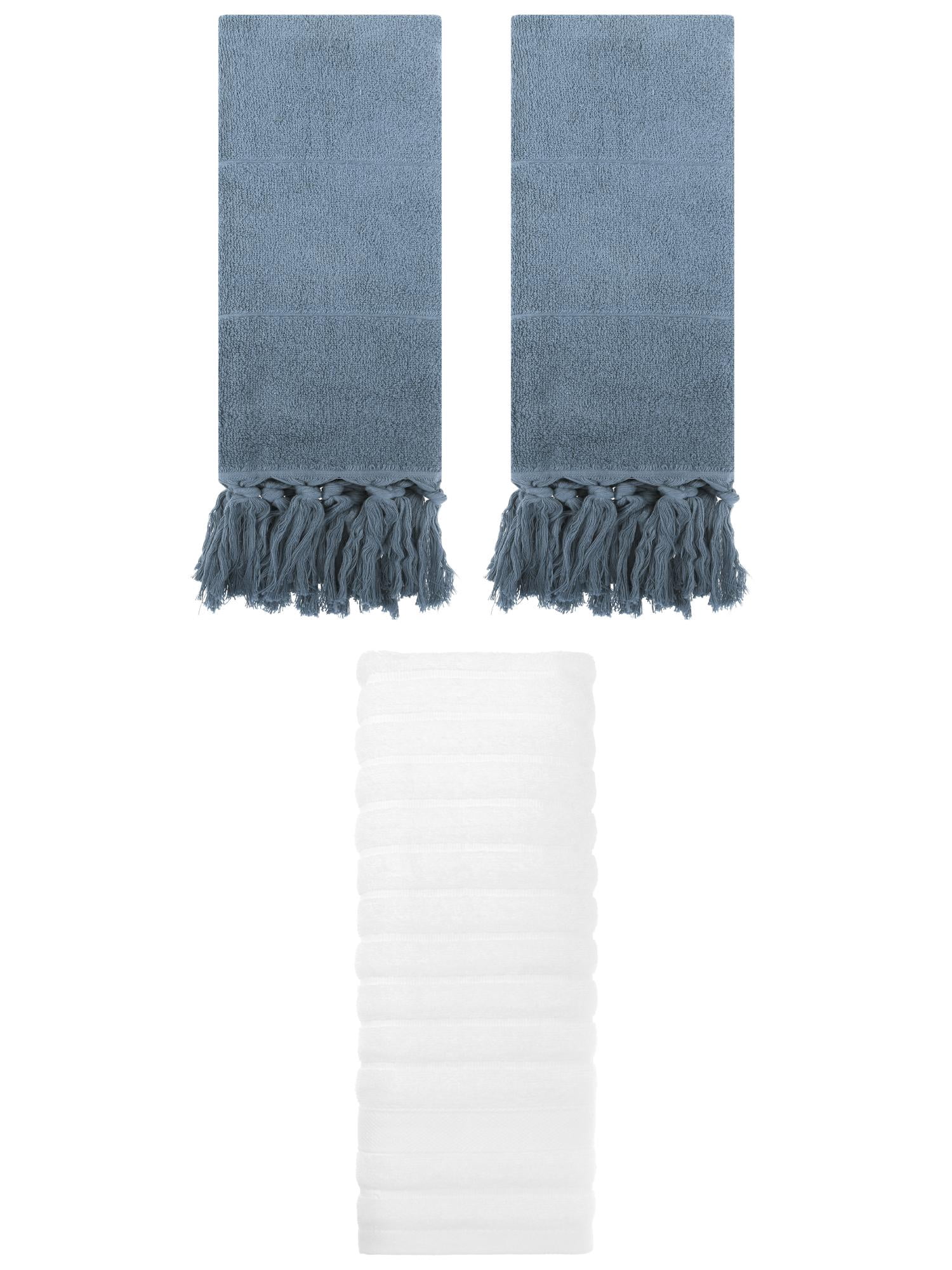 Unique Bargains 3 Pack Solid Absorbent Soft Cotton Hand Towels 14" x 30" Blue/White