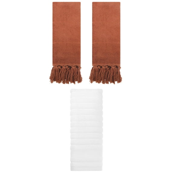 Unique Bargains 3 Pack Solid Absorbent Soft Cotton Hand Towels 14" x 30" Brown/White