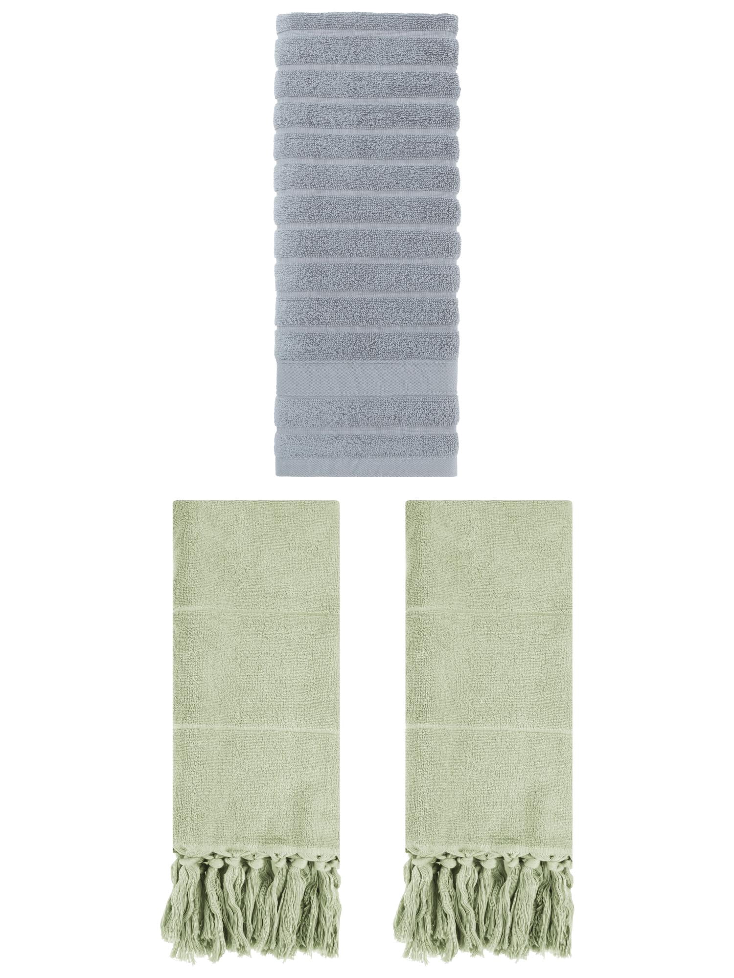 Unique Bargains 3 Pack Solid Absorbent Soft Cotton Hand Towels 14" x 30" Green/Grey