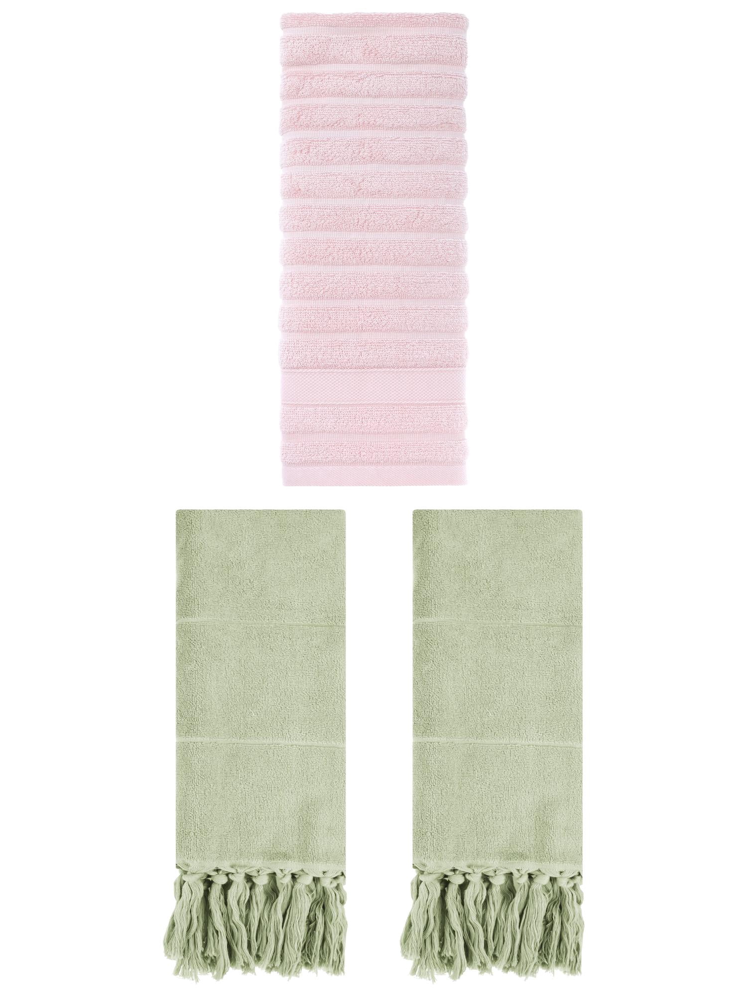 Unique Bargains 3 Pack Solid Absorbent Soft Cotton Hand Towels 14" x 30" Green/Pink