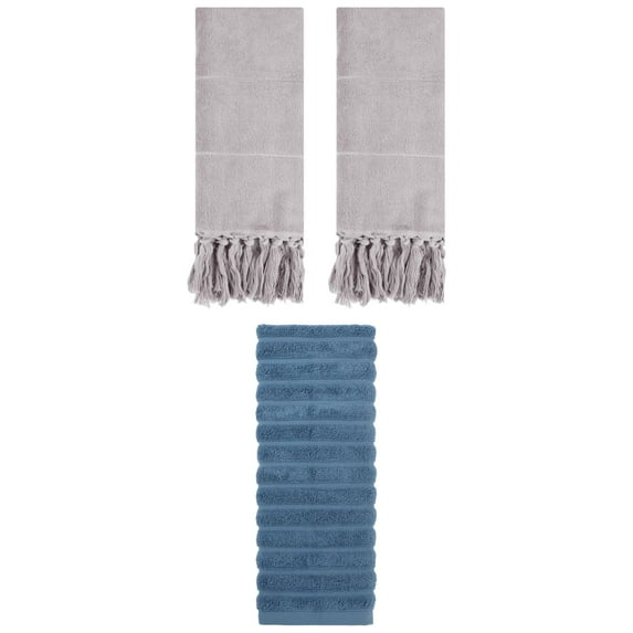 Unique Bargains 3 Pack Solid Absorbent Soft Cotton Hand Towels 14" x 30" Grey/Blue