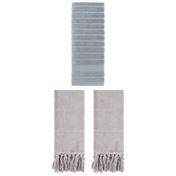 Unique Bargains 3 Pack Solid Absorbent Soft Cotton Hand Towels 14" x 30" Grey