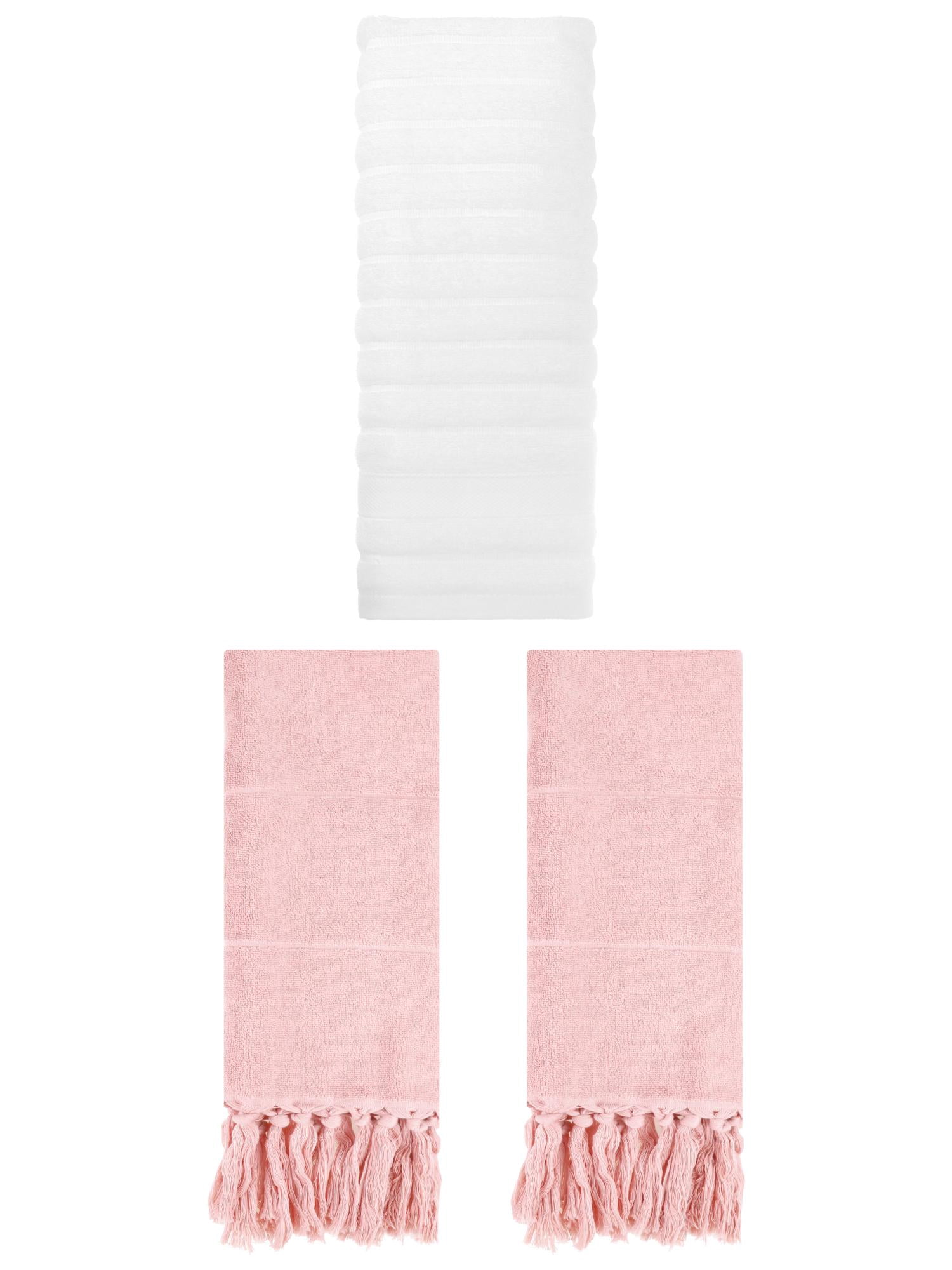 Unique Bargains 3 Pack Solid Absorbent Soft Cotton Hand Towels 14" x 30" Pink/White