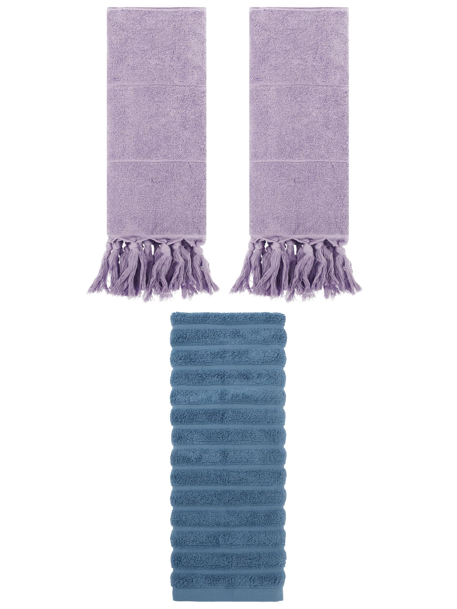 Unique Bargains 3 Pack Solid Absorbent Soft Cotton Hand Towels 14" x 30" Purple/Blue