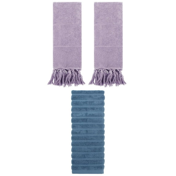 Unique Bargains 3 Pack Solid Absorbent Soft Cotton Hand Towels 14" x 30" Purple/Blue