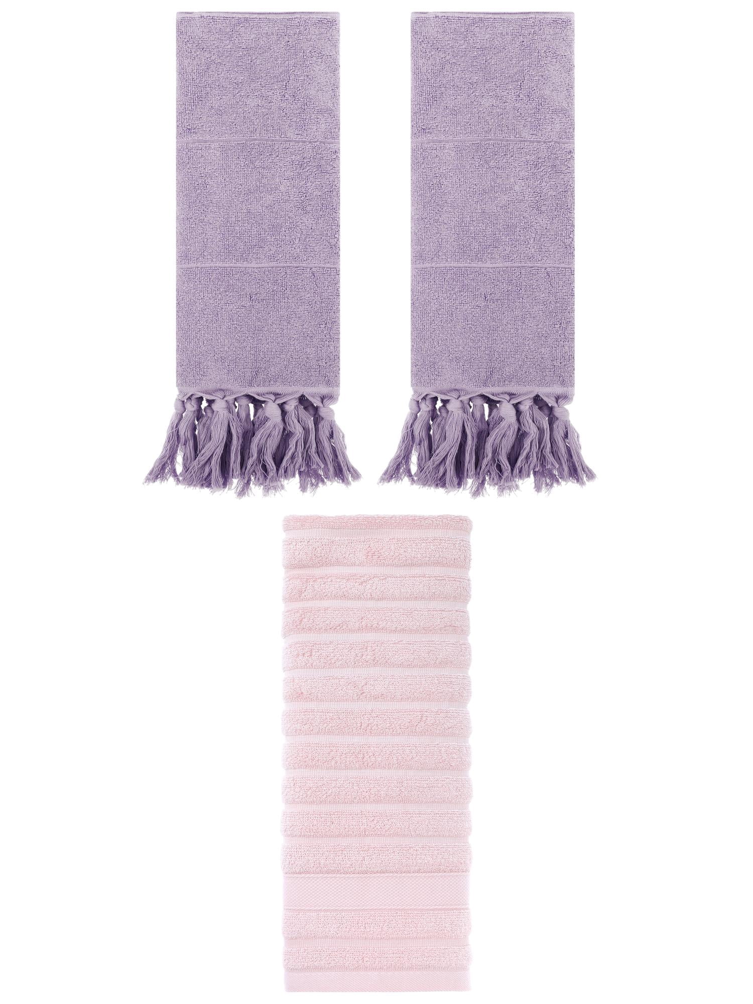 Unique Bargains 3 Pack Solid Absorbent Soft Cotton Hand Towels 14" x 30" Purple/Pink