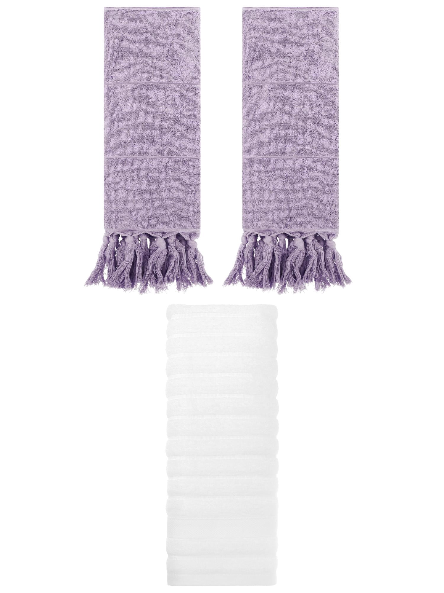 Unique Bargains 3 Pack Solid Absorbent Soft Cotton Hand Towels 14" x 30" Purple/White