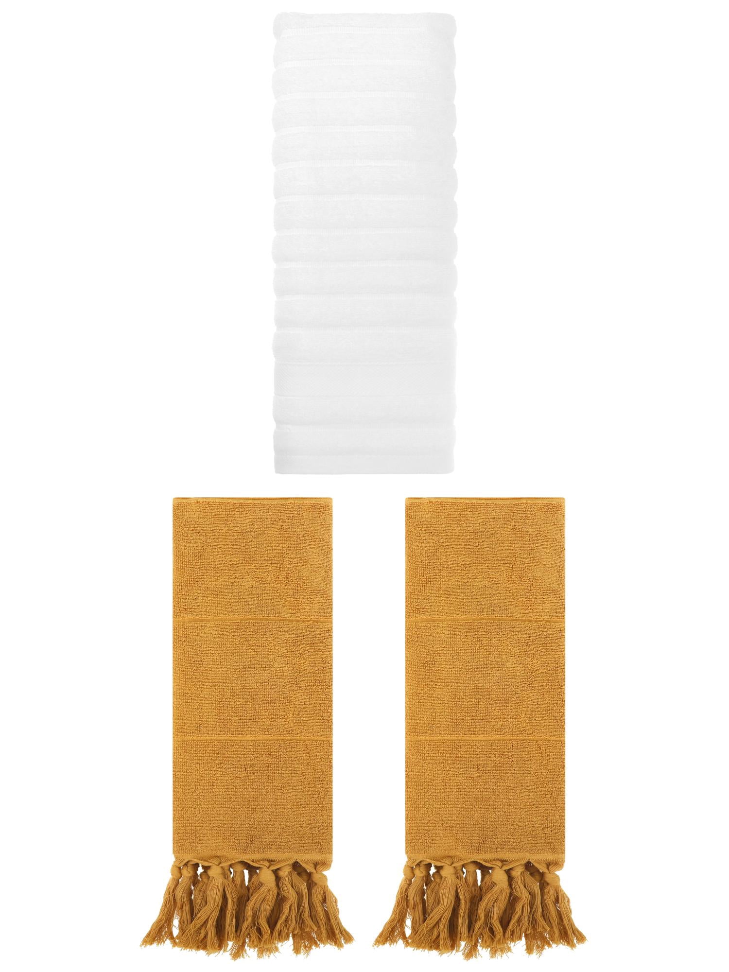 Unique Bargains 3 Pack Solid Absorbent Soft Cotton Hand Towels 14" x 30" Yellow/White