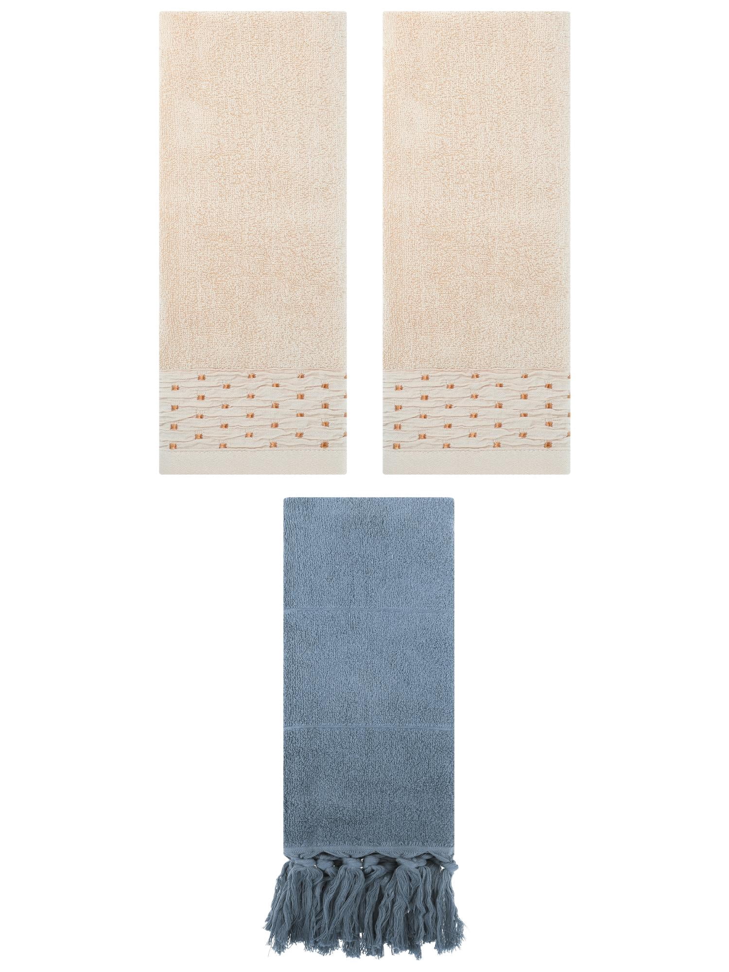 Unique Bargains 3 Pack Solid Cotton Bathroom Hand Towel 14" x 30" Blue/Light Brown