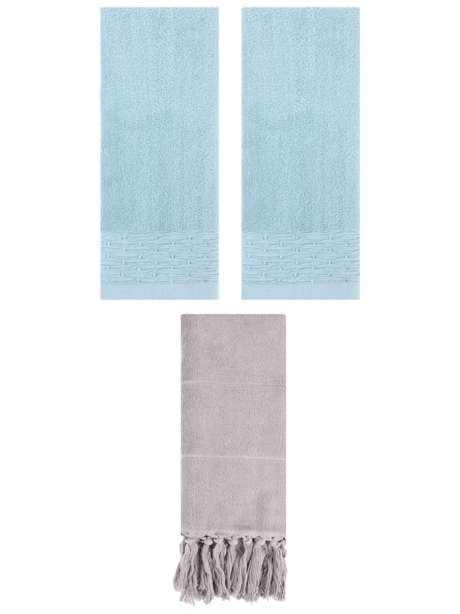 Unique Bargains 3 Pack Solid Cotton Bathroom Hand Towel 14" x 30" Grey/Blue