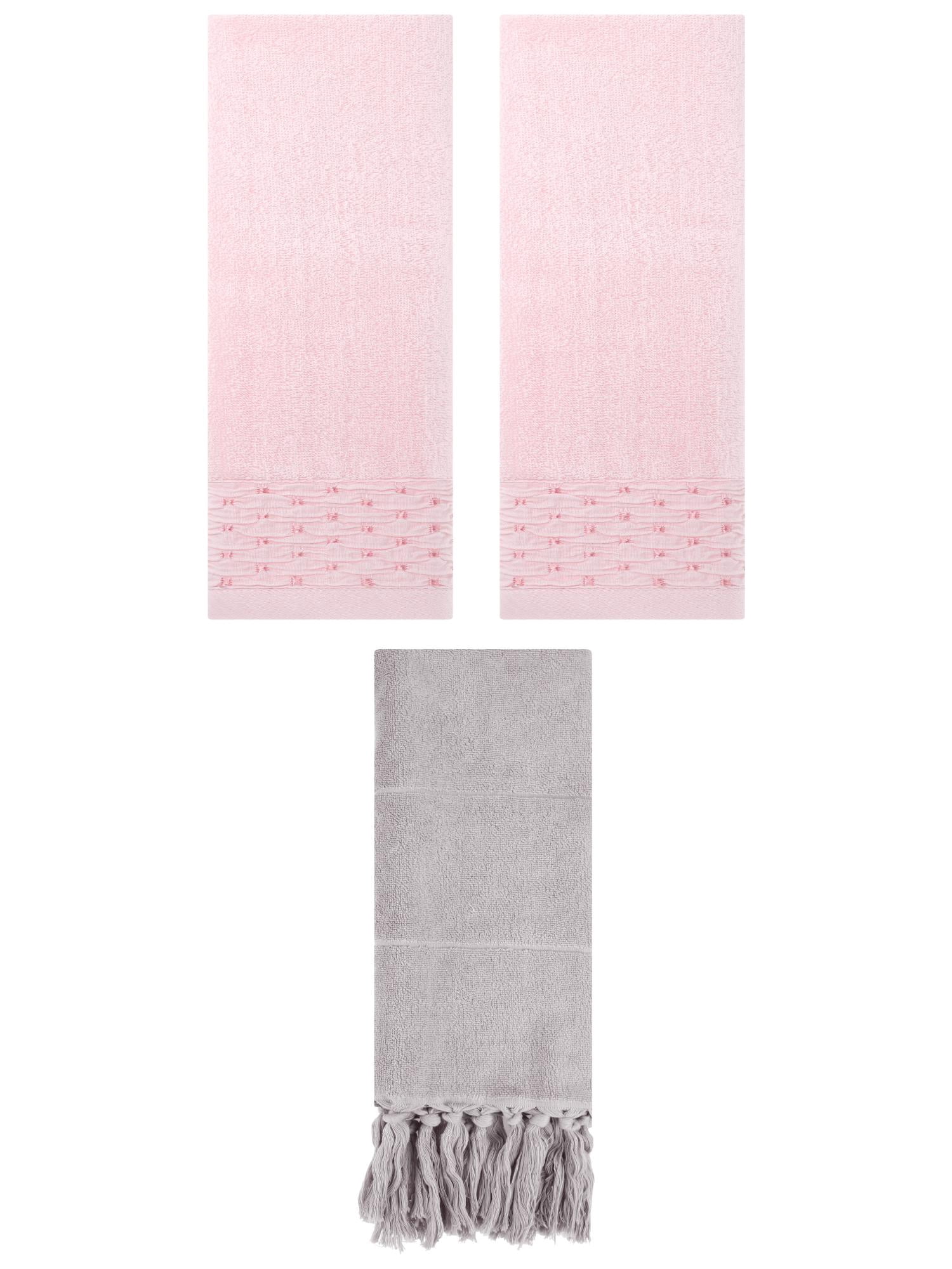 Unique Bargains 3 Pack Solid Cotton Bathroom Hand Towel 14" x 30" Grey/Pink