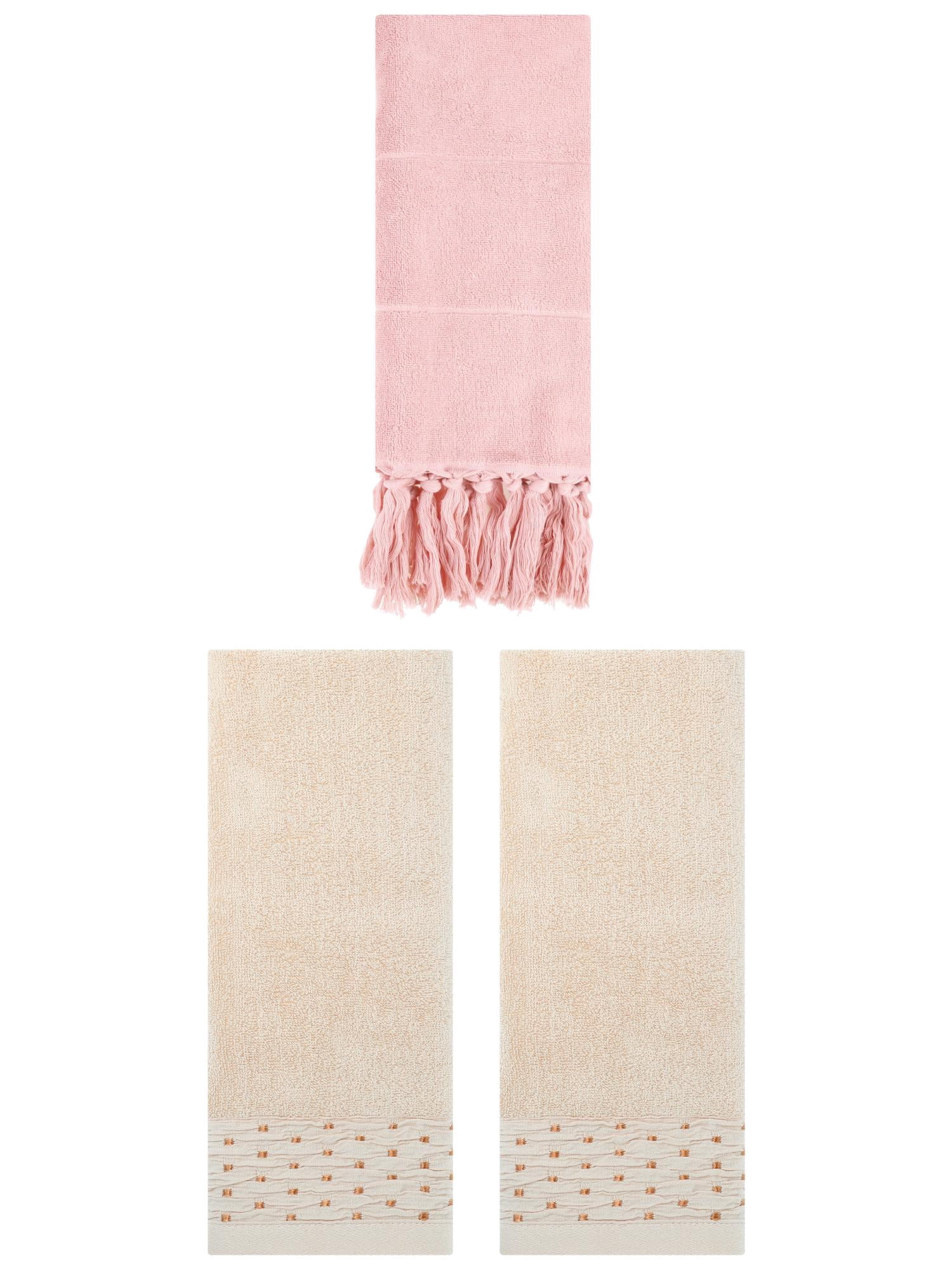 Unique Bargains 3 Pack Solid Cotton Bathroom Hand Towel 14" x 30" Pink/Light Brown