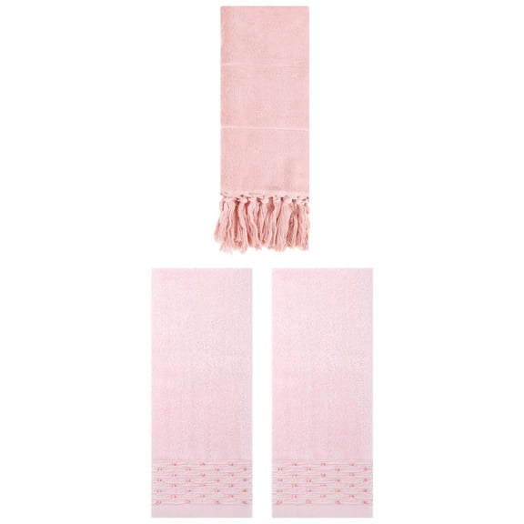 Unique Bargains 3 Pack Solid Cotton Bathroom Hand Towel 14" x 30" Pink