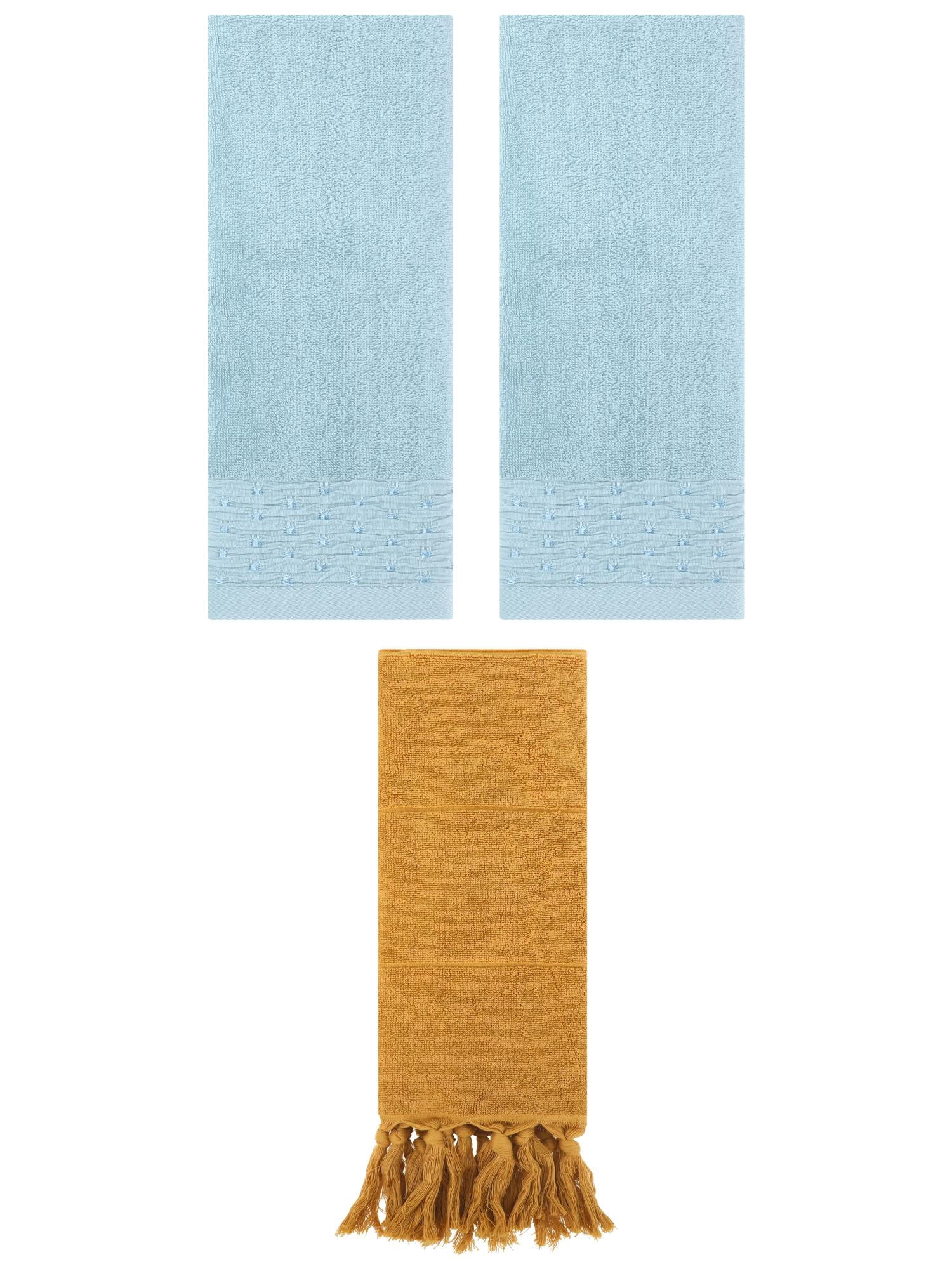 Unique Bargains 3 Pack Solid Cotton Bathroom Hand Towel 14" x 30" Yellow/Blue