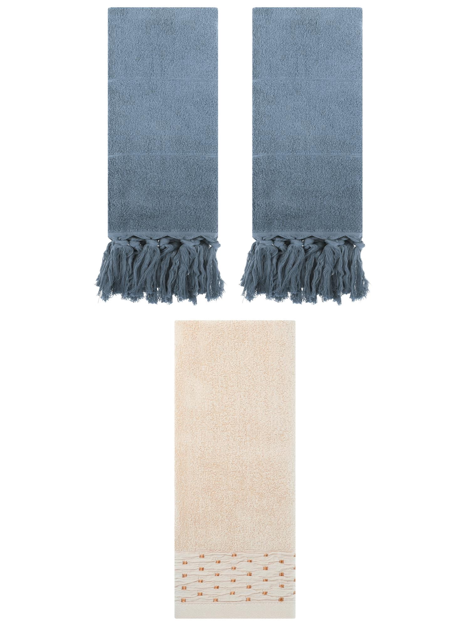 Unique Bargains 3 Pack Solid Cotton Hand Towel for Bathroom 14" x 30" Blue/Light Brown